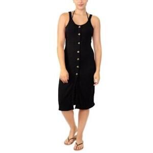 Miken Swimsuit Cover Up Size XS Black Button Front Dress Resort Beach NEW